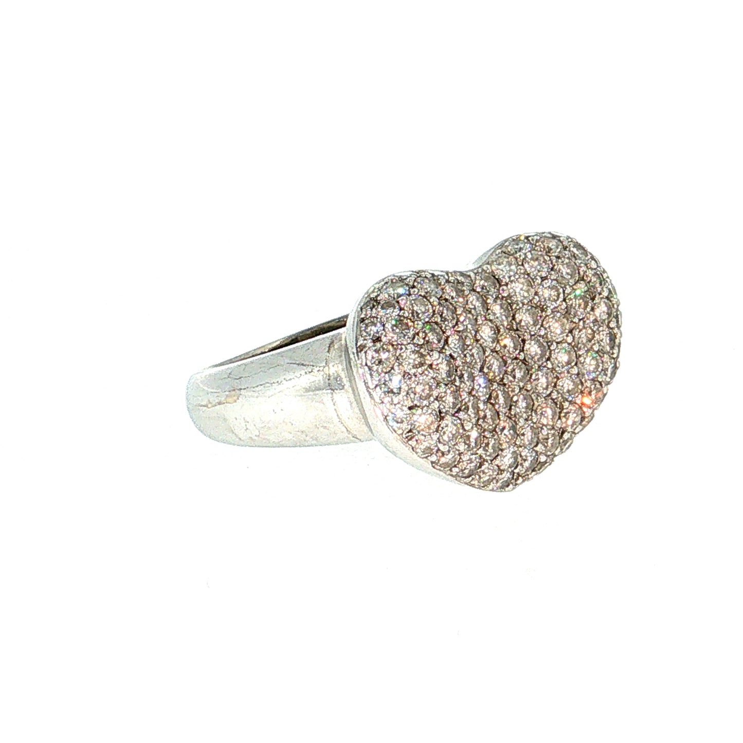 1.76 Pave Diamond Heart Cocktail Ring 14k White Gold