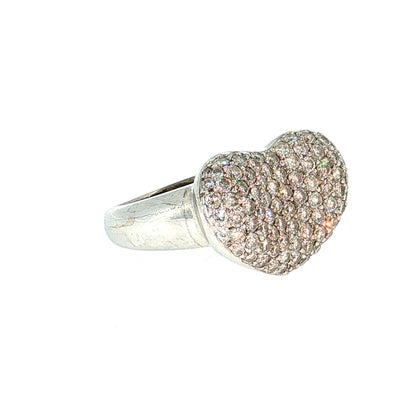 1.76 Pave Diamond Heart Cocktail Ring 14k White Gold