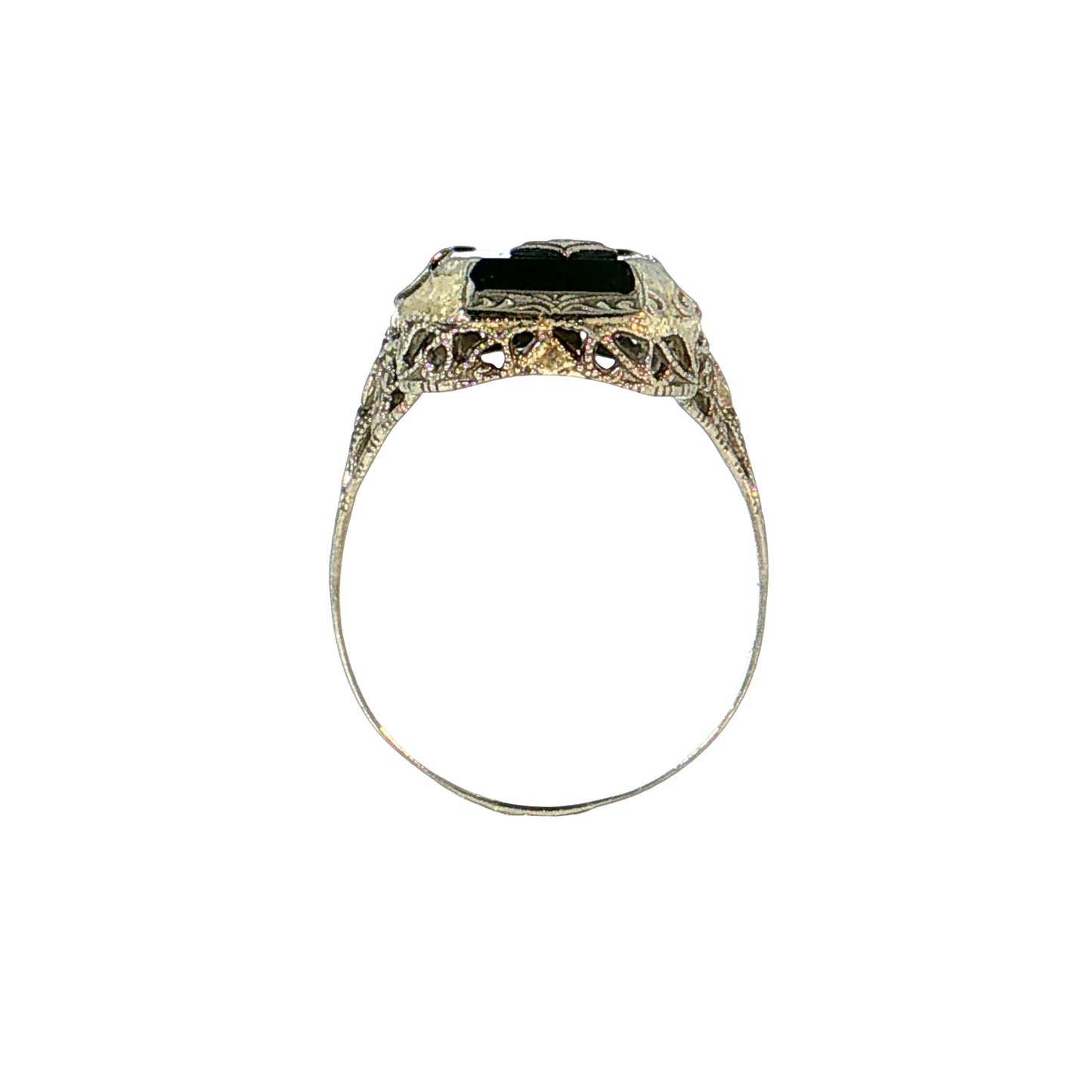 Antique Art Deco Onyx & Diamond Cocktail Ring 10k White Gold
