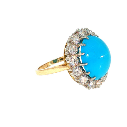 6.62 Turquoise & Diamond Halo Cocktail Ring 18k Two-Tone