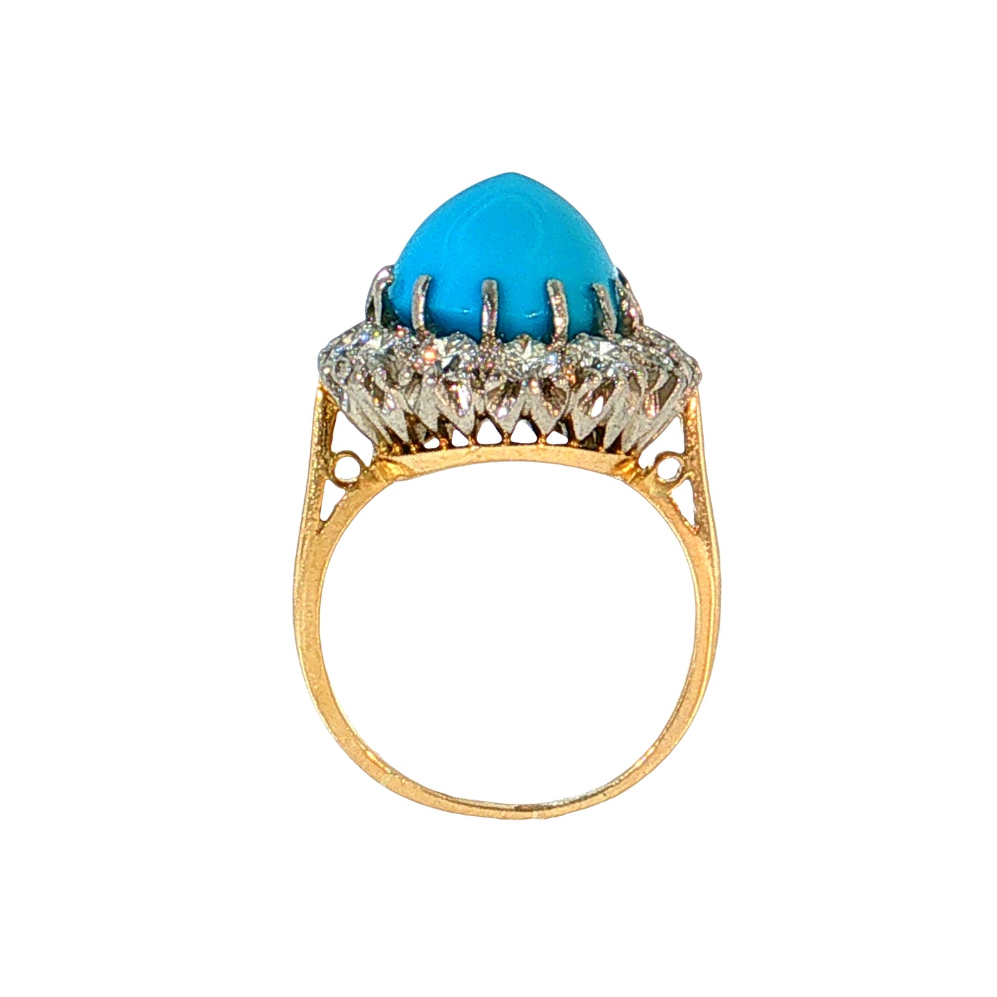 6.62 Turquoise & Diamond Halo Cocktail Ring 18k Two-Tone