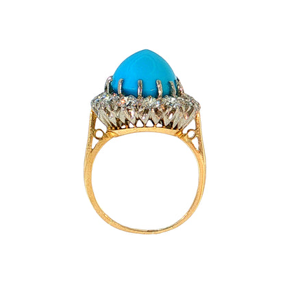 6.62 Turquoise & Diamond Halo Cocktail Ring 18k Two-Tone