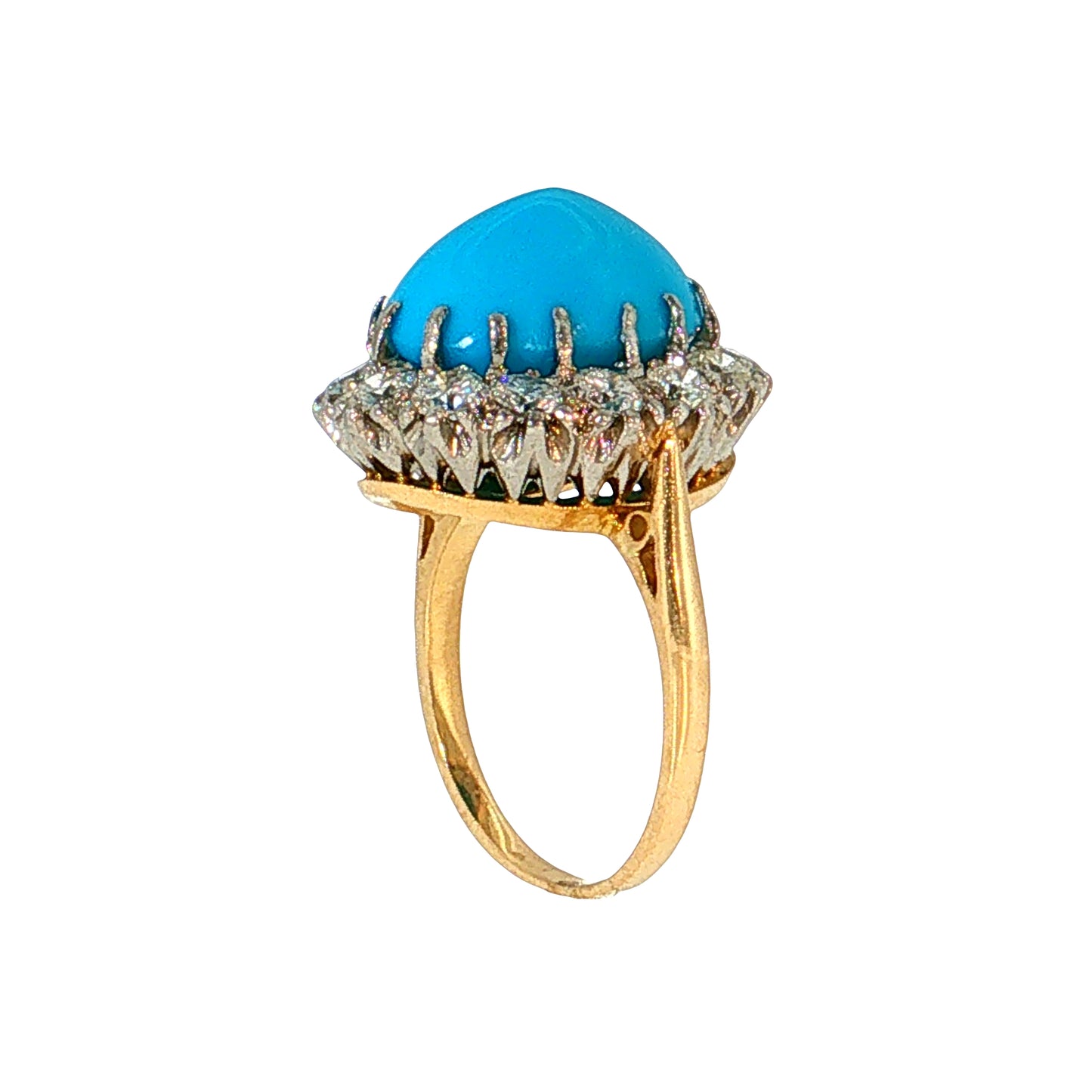 6.62 Turquoise & Diamond Halo Cocktail Ring 18k Two-Tone
