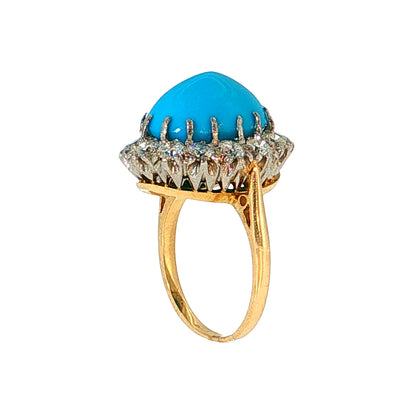 6.62 Turquoise & Diamond Halo Cocktail Ring 18k Two-Tone