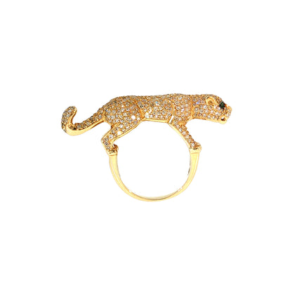 2.15 Pave Diamond Emerald Panther Ring 14k