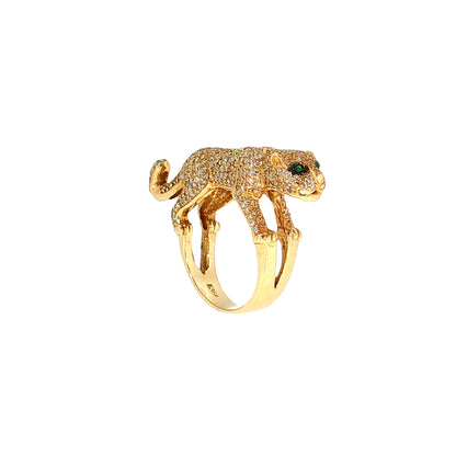2.15 Pave Diamond Emerald Panther Ring 14k