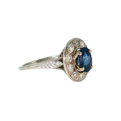 1.26 Antique Art Deco Sapphire Engagement Ring Platinum