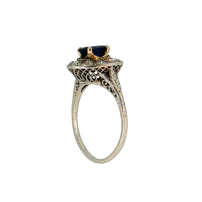 1.26 Antique Art Deco Sapphire Engagement Ring Platinum