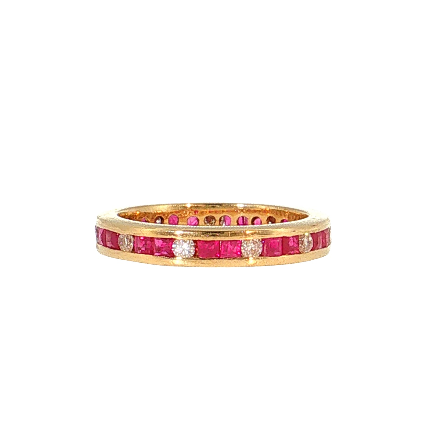 1.16 Ruby & Diamond Eternity Wedding Band 14k Yellow Gold