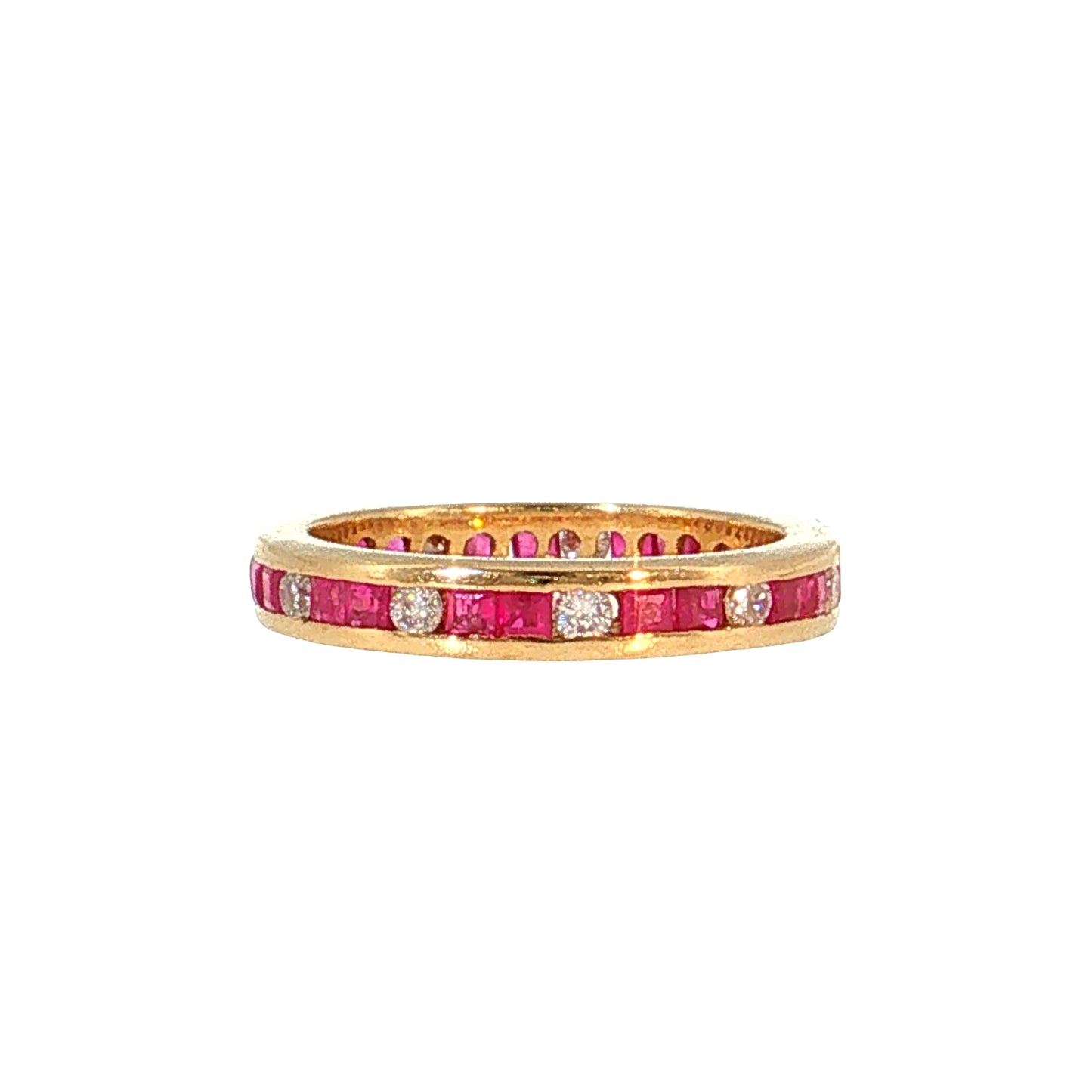 1.16 Ruby & Diamond Eternity Wedding Band 14k Yellow Gold