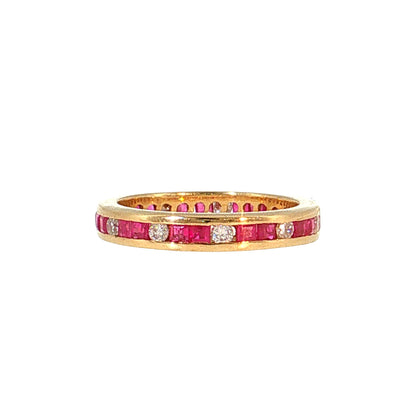 1.16 Ruby & Diamond Eternity Wedding Band 14k Yellow Gold