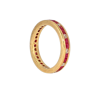 1.16 Ruby & Diamond Eternity Wedding Band 14k Yellow Gold