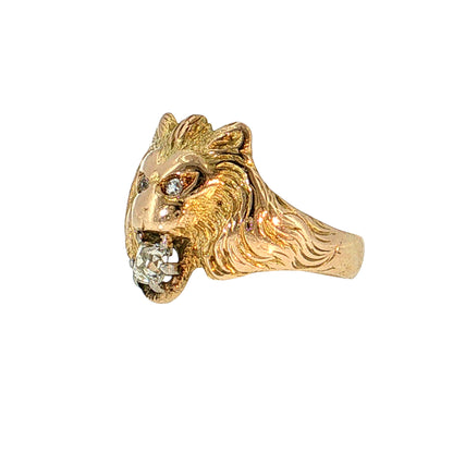 .36 Antique Victorian Diamond Lion Cocktail Ring 14k