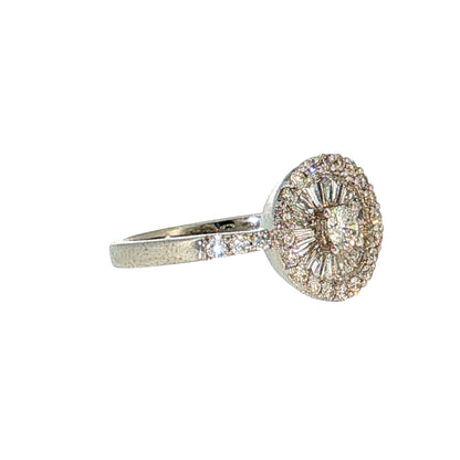.93 Diamond Ballerina Halo Cocktail Ring 18K White Gold