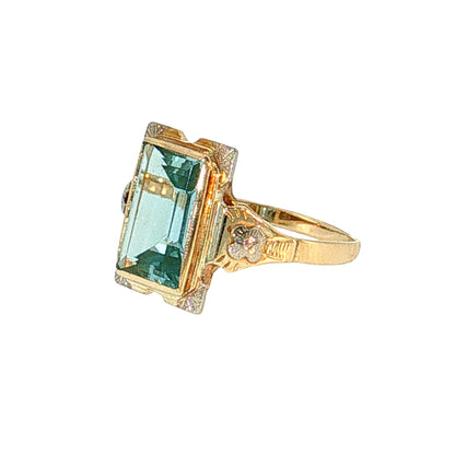 1.65 Antique Art Deco Aquamarine Cocktail Ring 14k