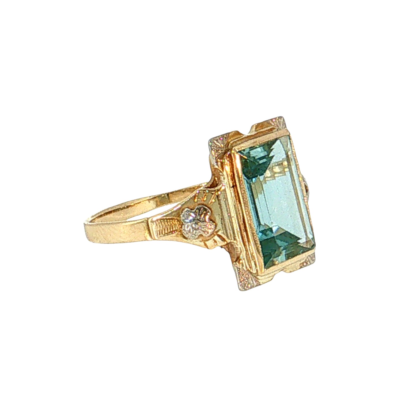 1.65 Antique Art Deco Aquamarine Cocktail Ring 14k