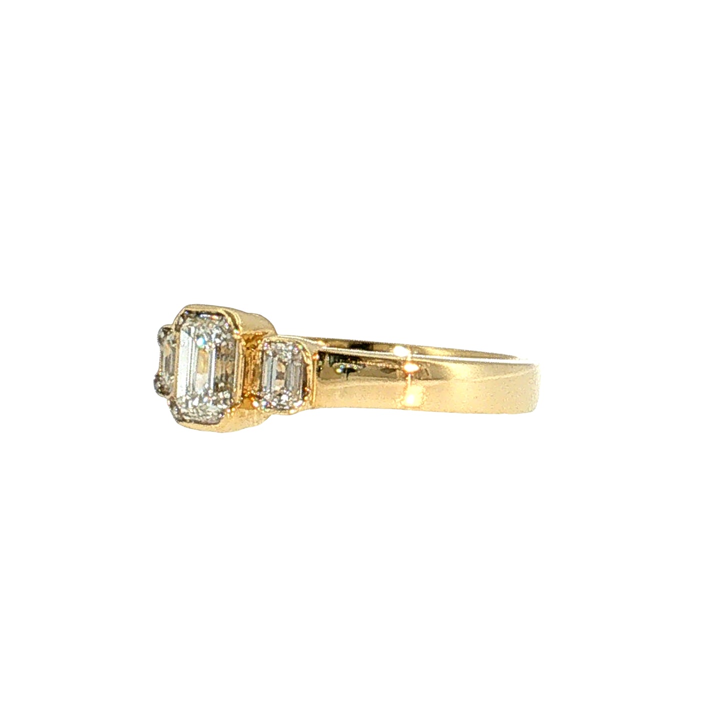 .73 Emerald Cut Diamond Three Stone Ring 14k Yellow Gold