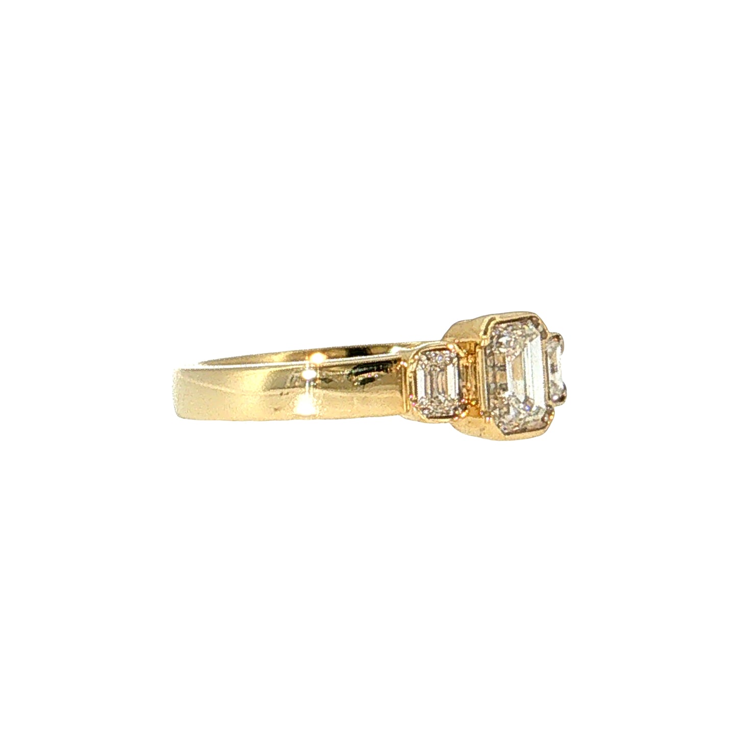 .73 Emerald Cut Diamond Three Stone Ring 14k Yellow Gold