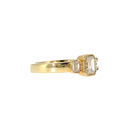 .73 Emerald Cut Diamond Three Stone Ring 14k Yellow Gold