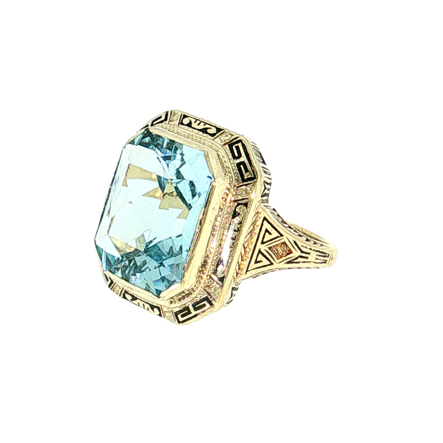 8.36 Antique Art Deco Aquamarine Cocktail Ring 14k