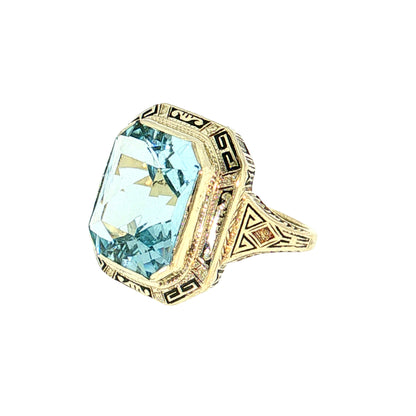 8.36 Antique Art Deco Aquamarine Cocktail Ring 14k