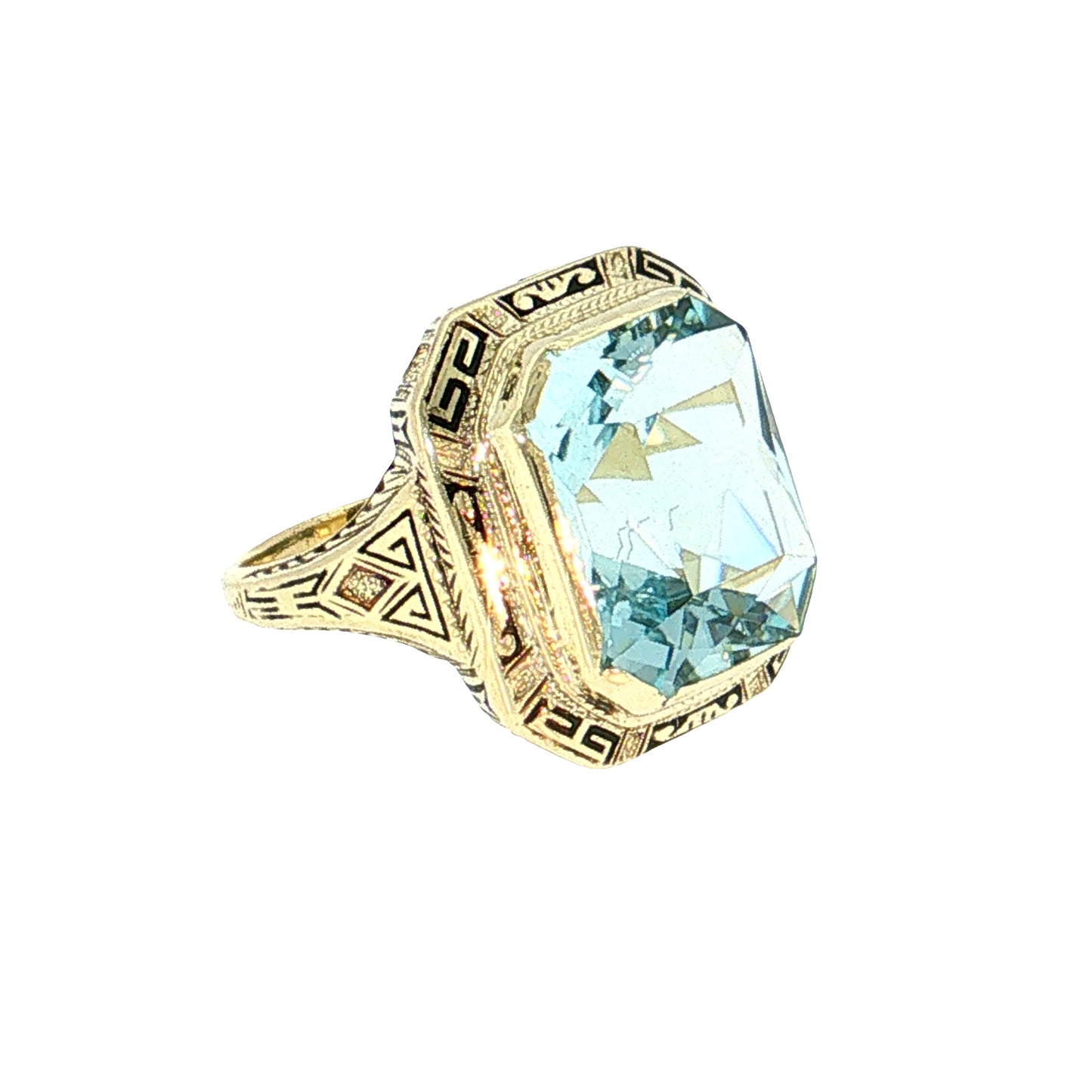 8.36 Antique Art Deco Aquamarine Cocktail Ring 14k
