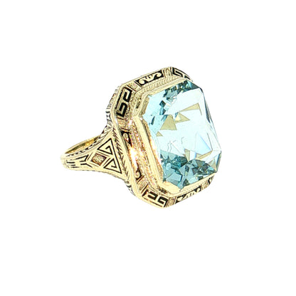 8.36 Antique Art Deco Aquamarine Cocktail Ring 14k