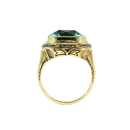 8.36 Antique Art Deco Aquamarine Cocktail Ring 14k