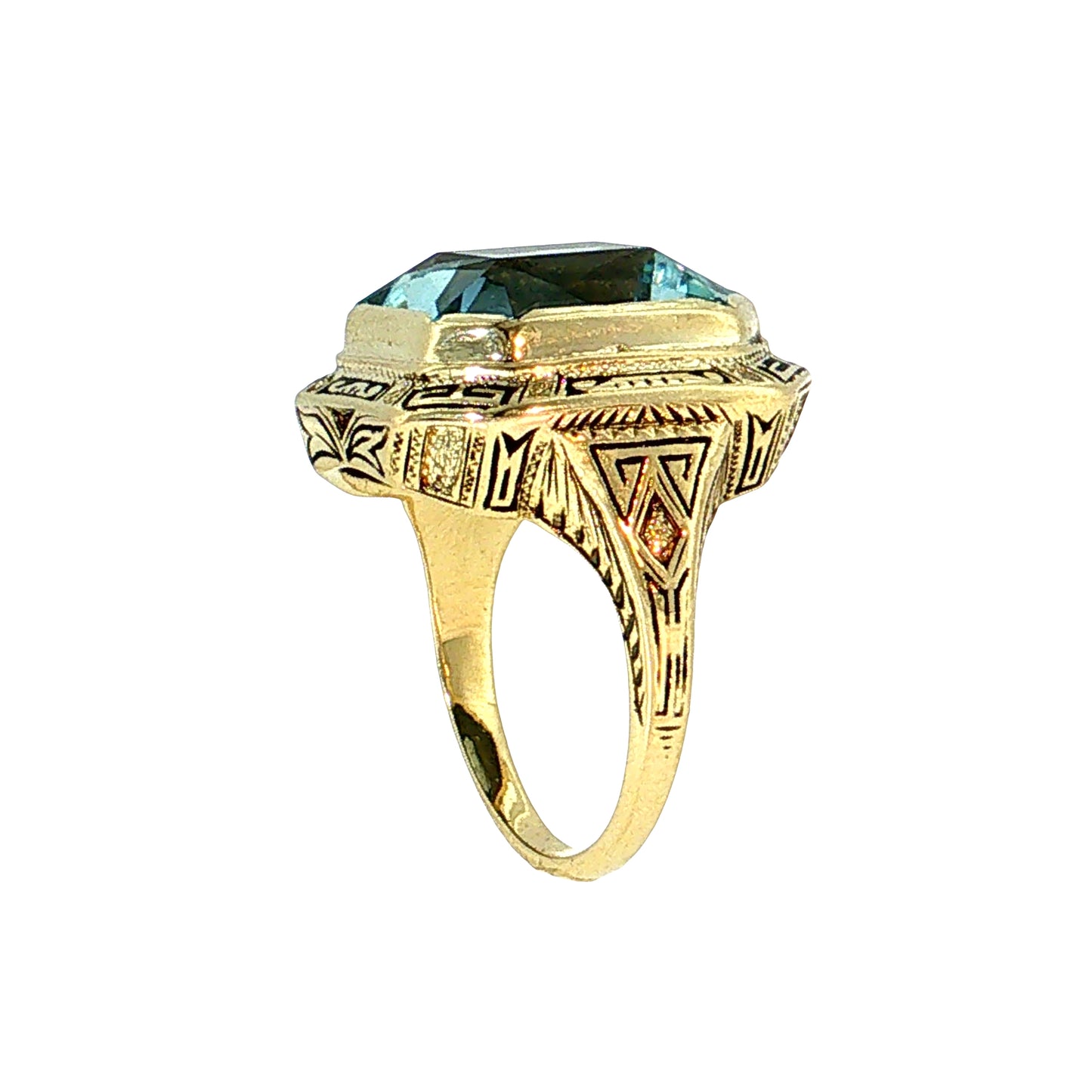 8.36 Antique Art Deco Aquamarine Cocktail Ring 14k