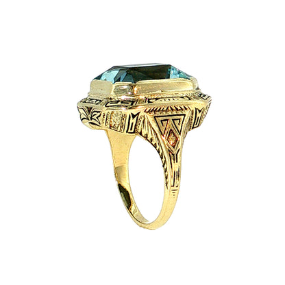 8.36 Antique Art Deco Aquamarine Cocktail Ring 14k