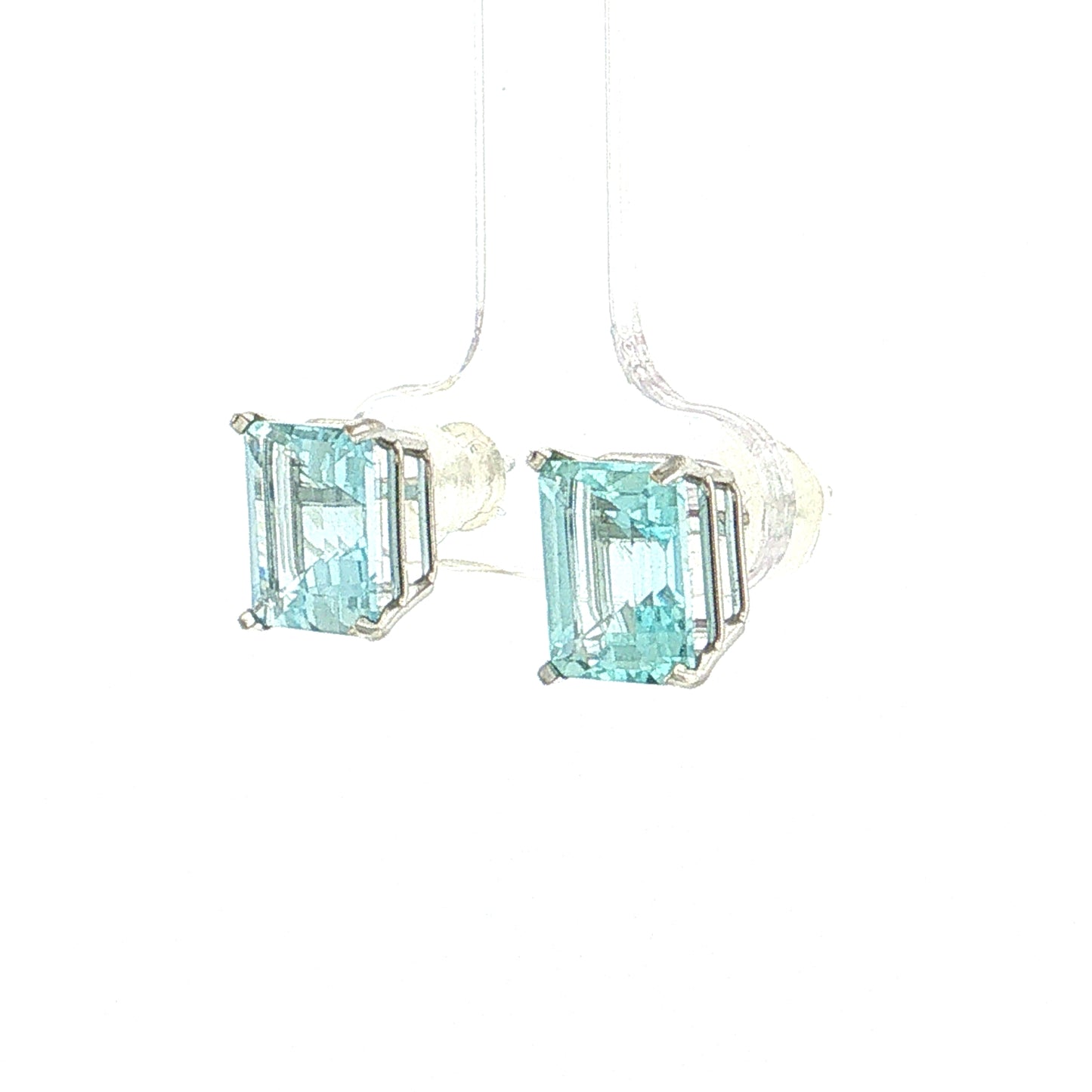 1.94 Emerald Cut Aquamarine Stud Earrings 14K