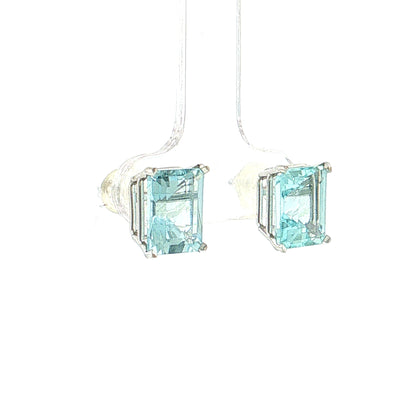 1.94 Emerald Cut Aquamarine Stud Earrings 14K