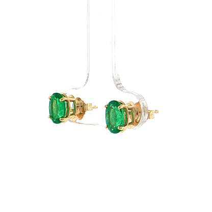 1.36 Oval Emerald Stud Earrings 14k Yellow Gold