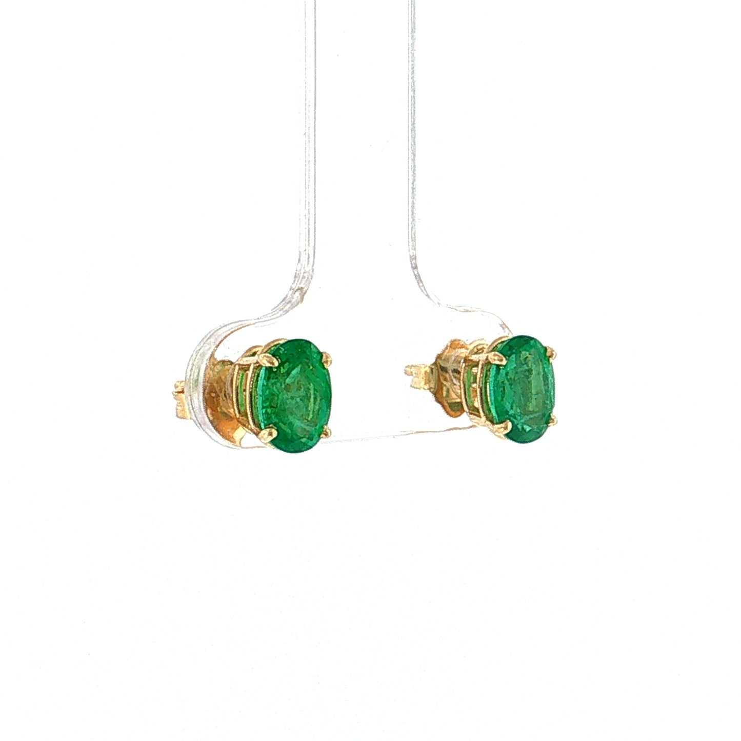 1.36 Oval Emerald Stud Earrings 14k Yellow Gold