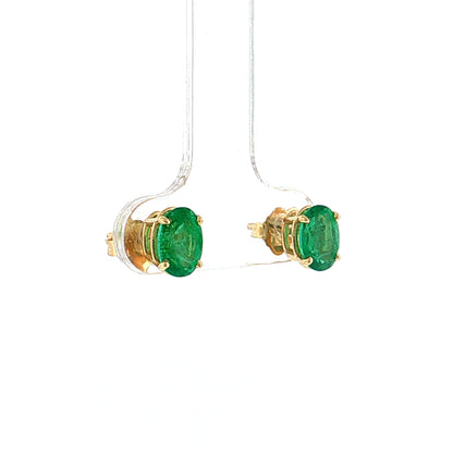 1.36 Oval Emerald Stud Earrings 14k Yellow Gold