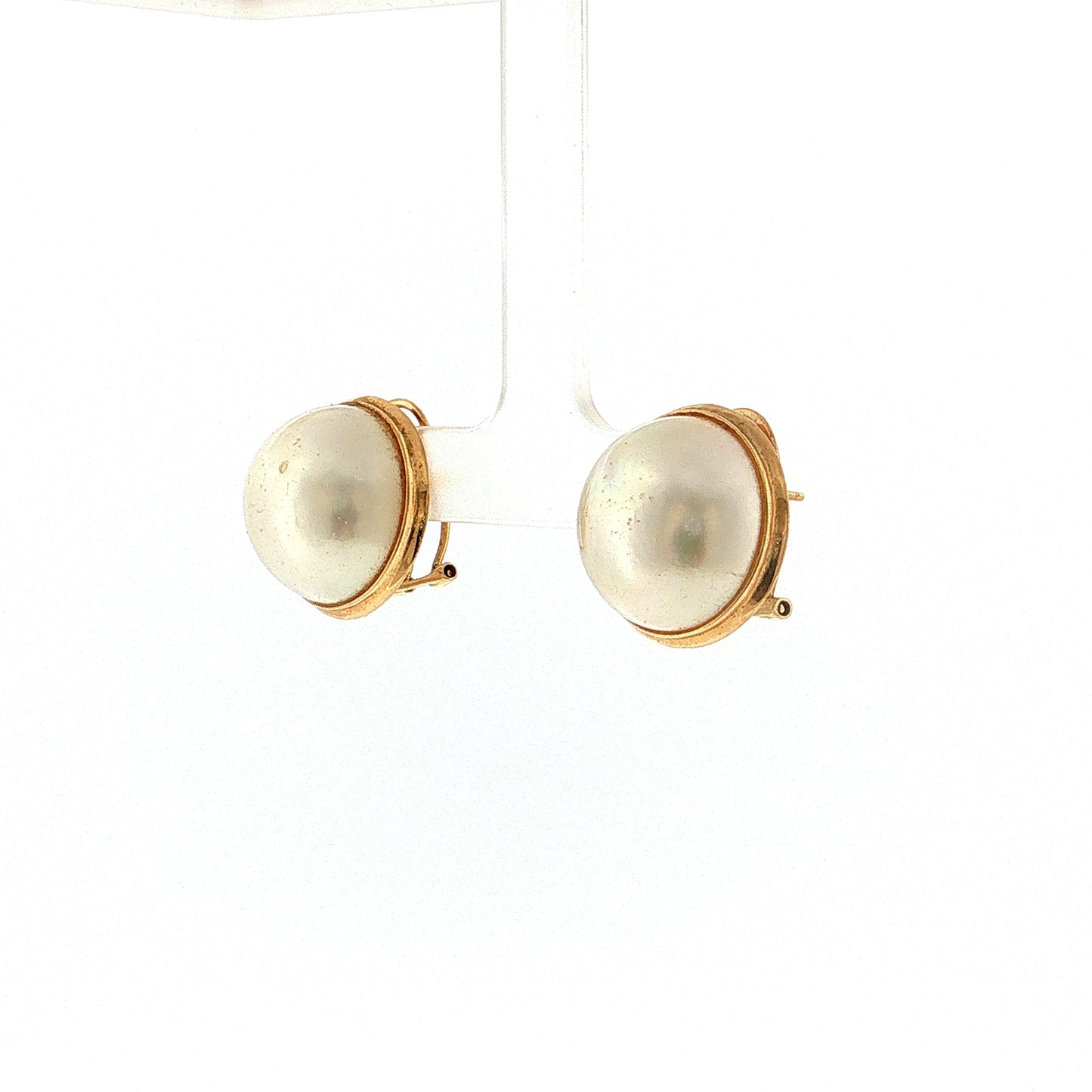 18mm Mabe Pearl Stud Earrings 14k Yellow Gold