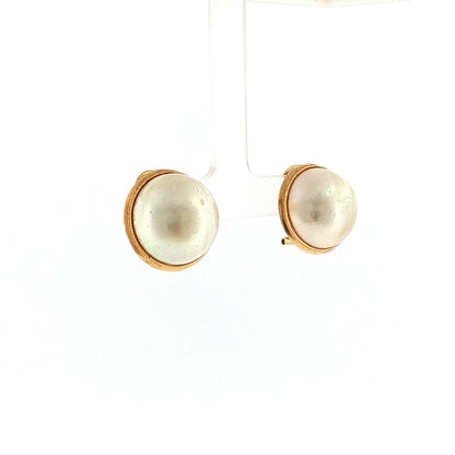 18mm Mabe Pearl Stud Earrings 14k Yellow Gold