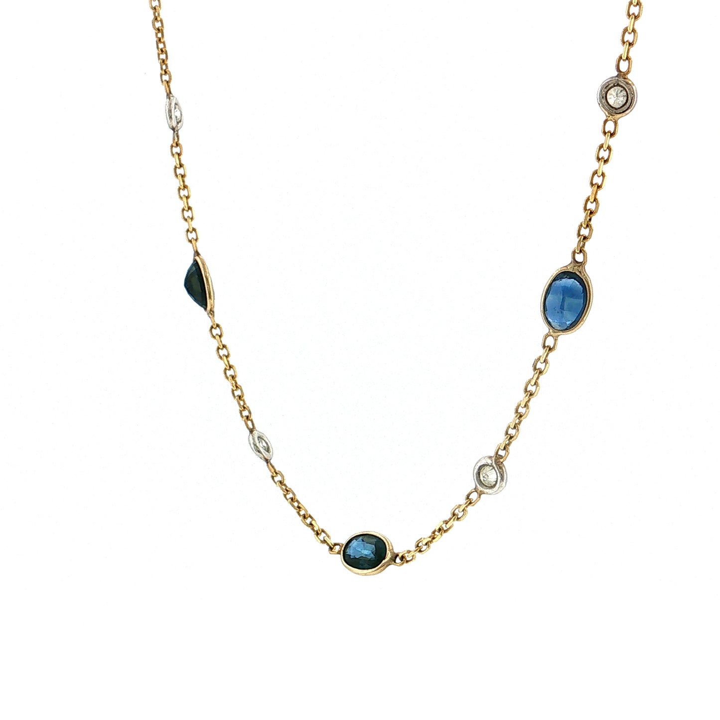 6.30 Oval Sapphire & Diamond Necklace 14k Yellow Gold
