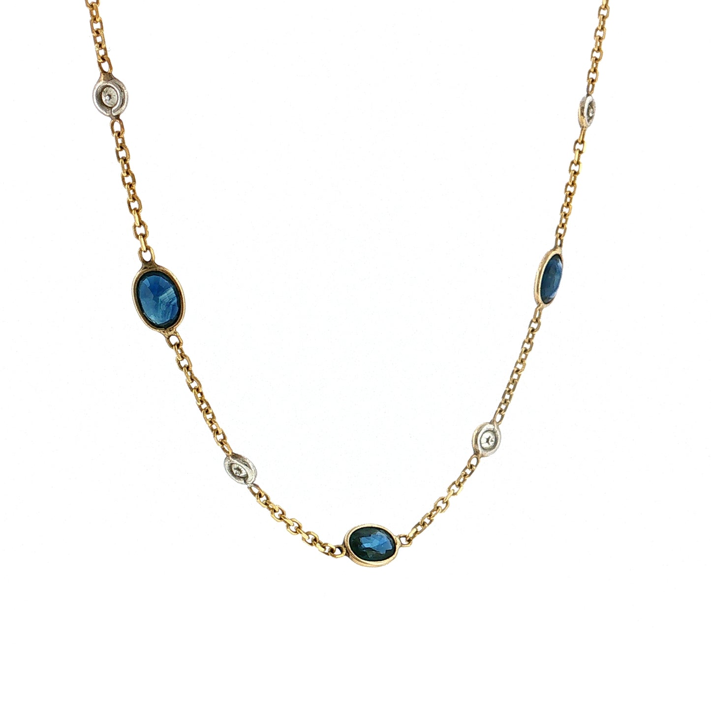 6.30 Oval Sapphire & Diamond Necklace 14k Yellow Gold
