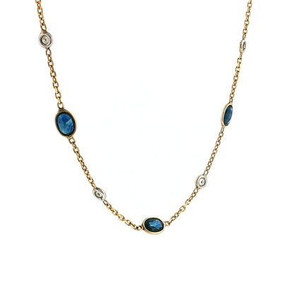 6.30 Oval Sapphire & Diamond Necklace 14k Yellow Gold