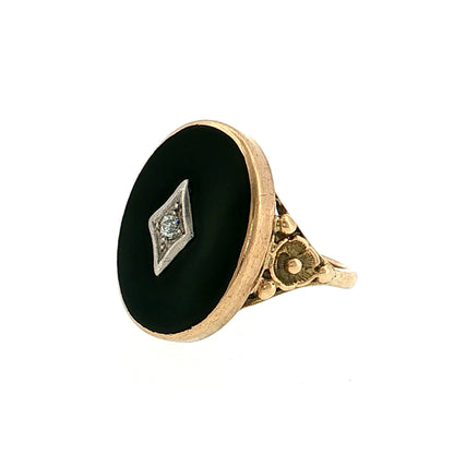 Vintage Retro Onyx & Diamond Cocktail Ring 14k