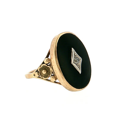 Vintage Retro Onyx & Diamond Cocktail Ring 14k