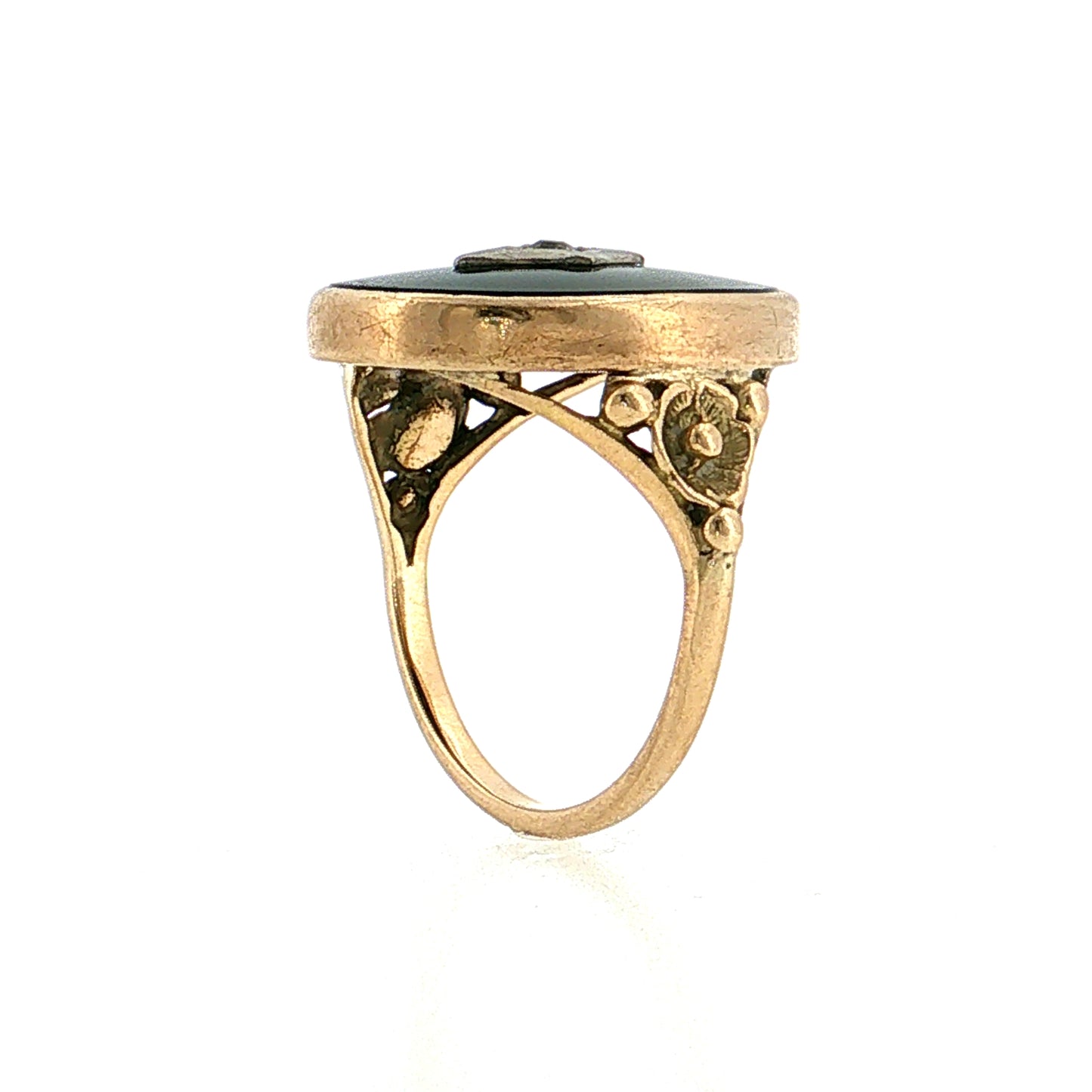 Vintage Retro Onyx & Diamond Cocktail Ring 14k