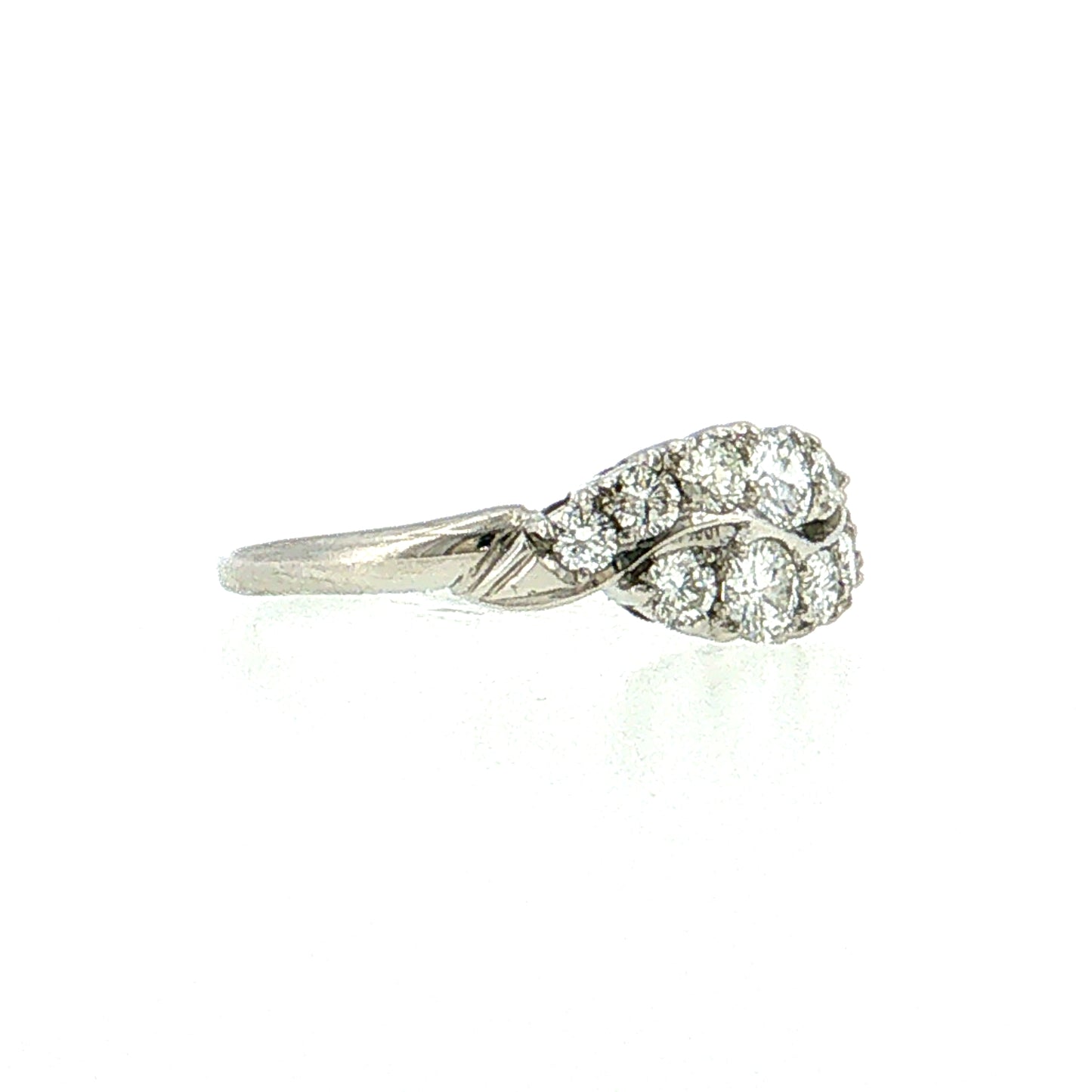 .56 Vintage Mid-Century Diamond Bypass Ring Platinum