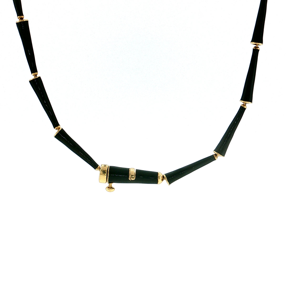 Melissa Kaye Black Enamel Diamond Link Necklace 18k