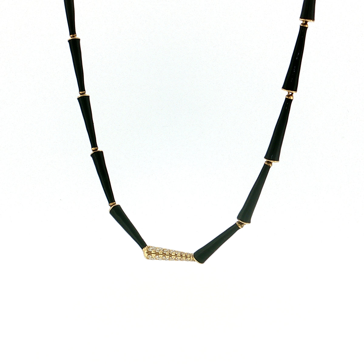 Melissa Kaye Black Enamel Diamond Link Necklace 18k