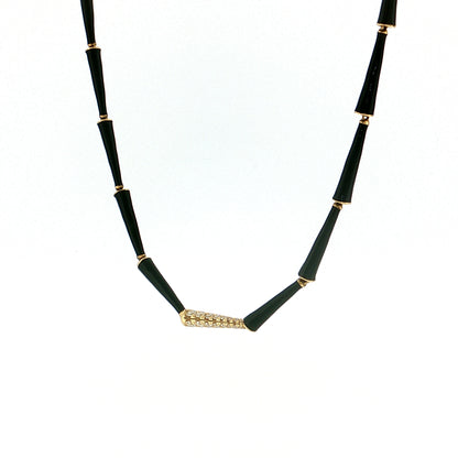 Melissa Kaye Black Enamel Diamond Link Necklace 18k