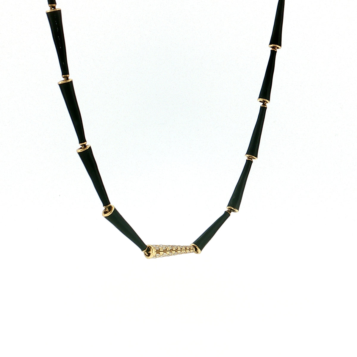 Melissa Kaye Black Enamel Diamond Link Necklace 18k