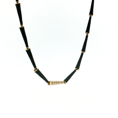 Melissa Kaye Black Enamel Diamond Link Necklace 18k