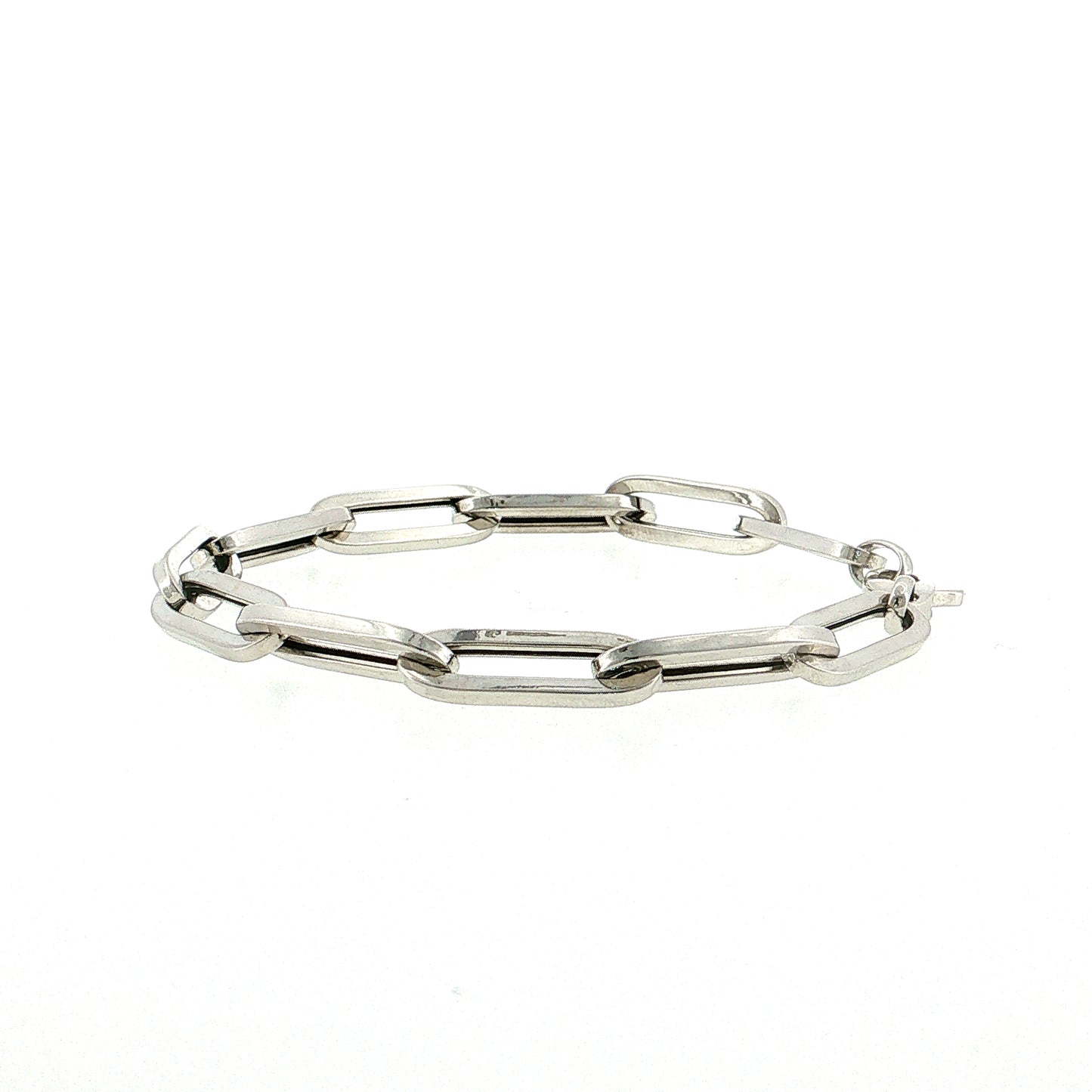 7.5" Hollow Paperclip Chain Bracelet 14k White Gold